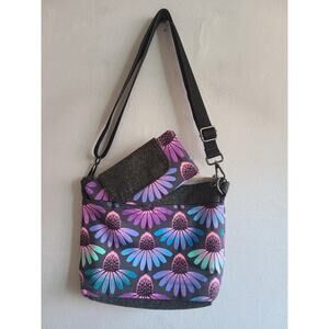 NWOT purse & wallet set purple/gray Echinacea Glow Amethyst floral fabric bag